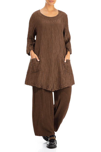 Two Pockets Crinkled Aged Copper Silk Linen Tunic 4