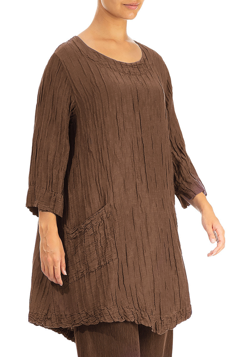 Two Pockets Crinkled Aged Copper Silk Linen Tunic 3