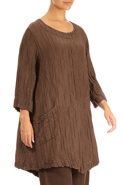 Two Pockets Crinkled Aged Copper Silk Linen Tunic 3