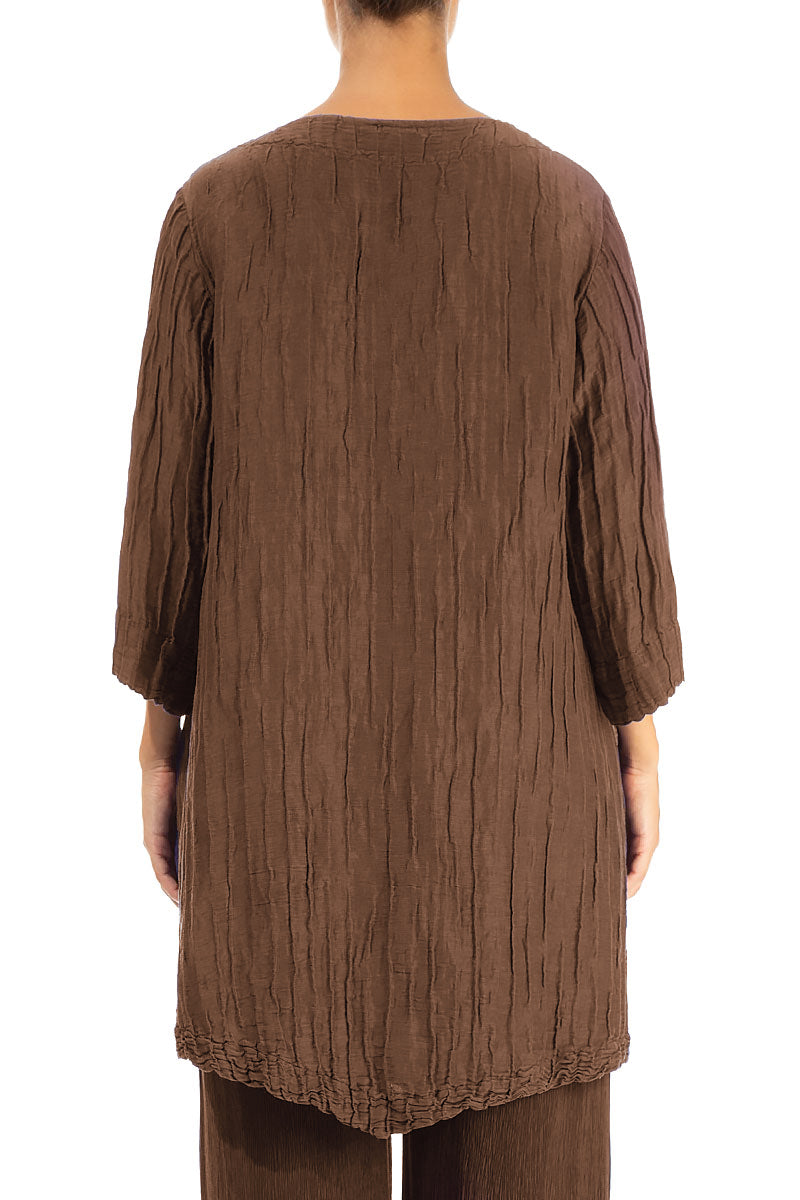 Two Pockets Crinkled Aged Copper Silk Linen Tunic 2