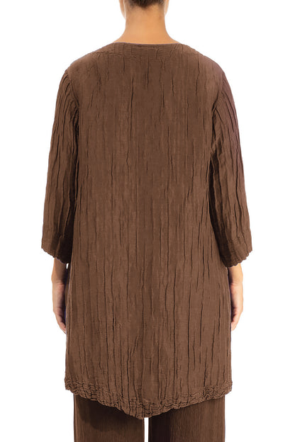Two Pockets Crinkled Aged Copper Silk Linen Tunic 2