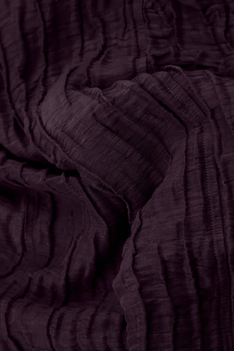 Two Pockets Crinkled Deep Plum Silk Linen Tunic