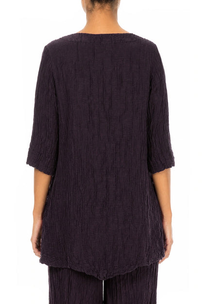 Two Pockets Crinkled Deep Plum Silk Linen Tunic 2