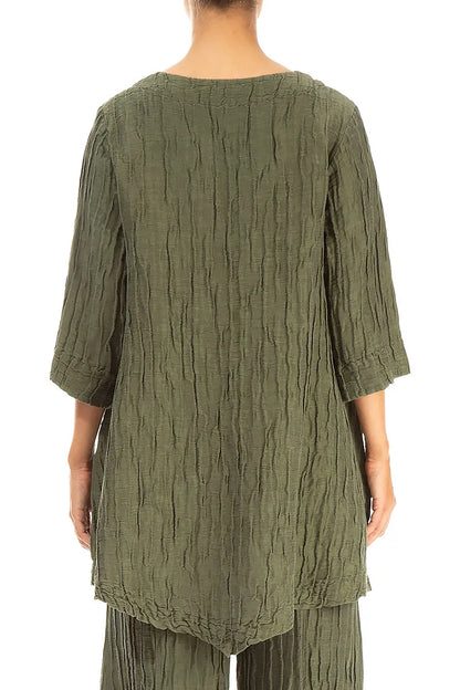 Two Pockets Crinkled Forest Mist Silk Linen Tunic 2