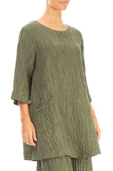 Two Pockets Crinkled Forest Mist Silk Linen Tunic 3