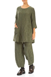 Two Pockets Crinkled Forest Mist Silk Linen Tunic 4