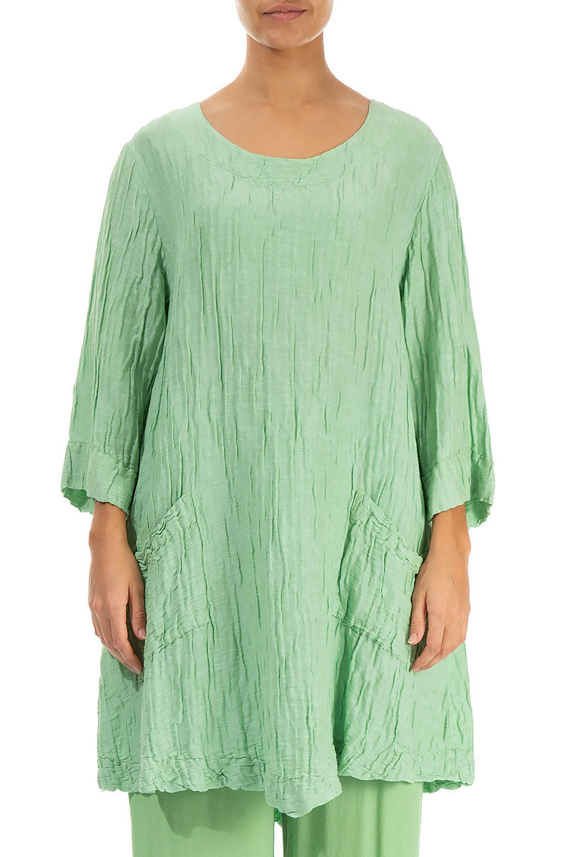 Two Pockets Crinkled Green Sorbet Silk Tunic