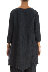 Two Pockets Crinkled Midnight Blue Silk Linen Tunic 2