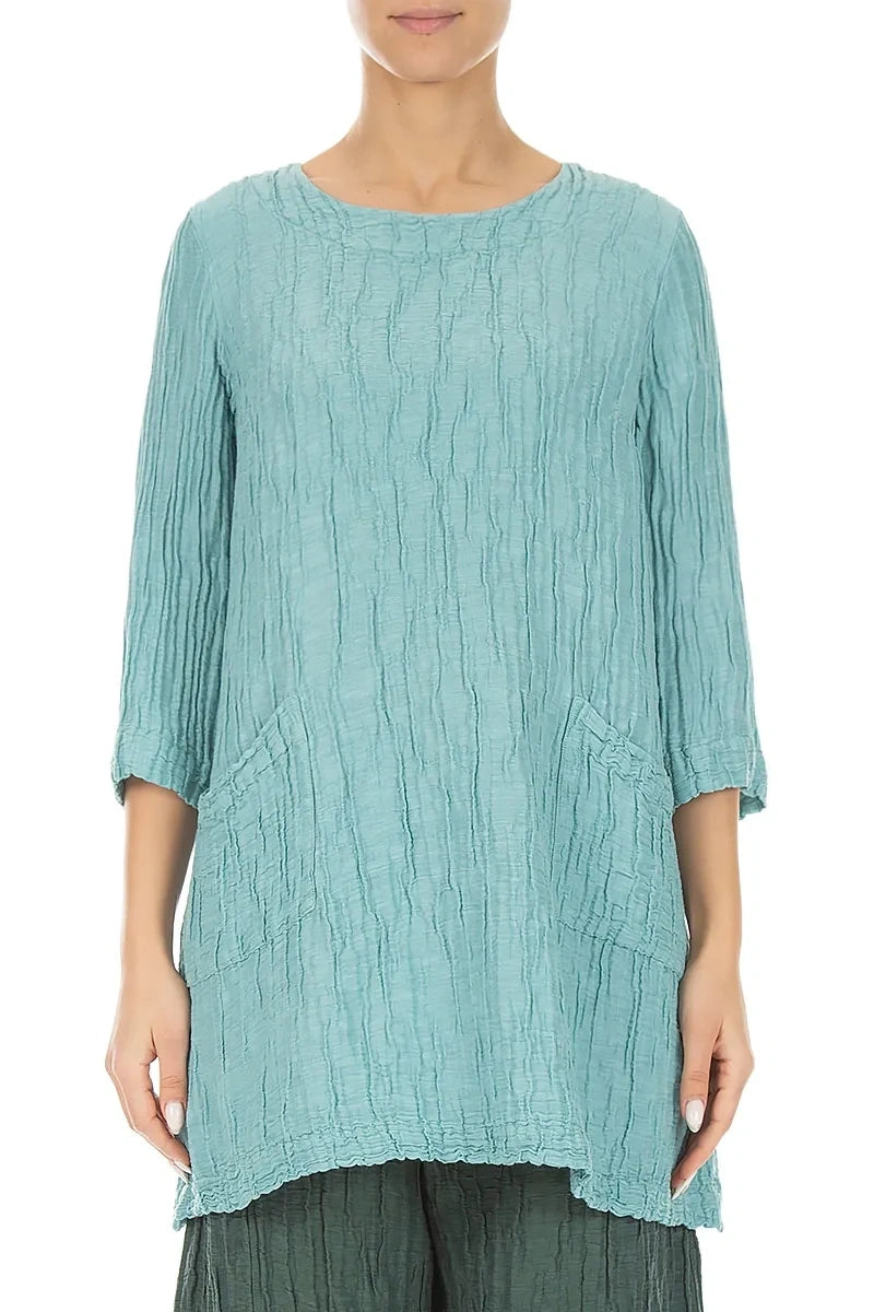 Two Pockets Crinkled Mint Silk Linen Tunic 1