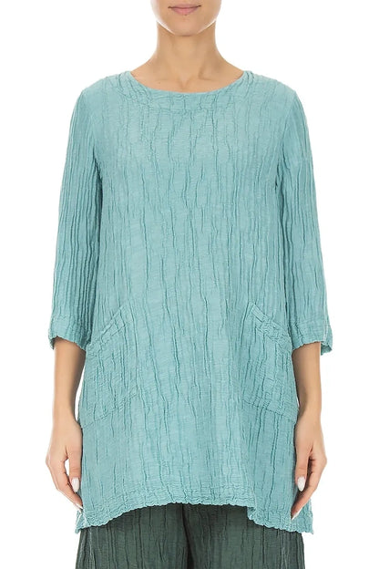 Two Pockets Crinkled Mint Silk Linen Tunic 1