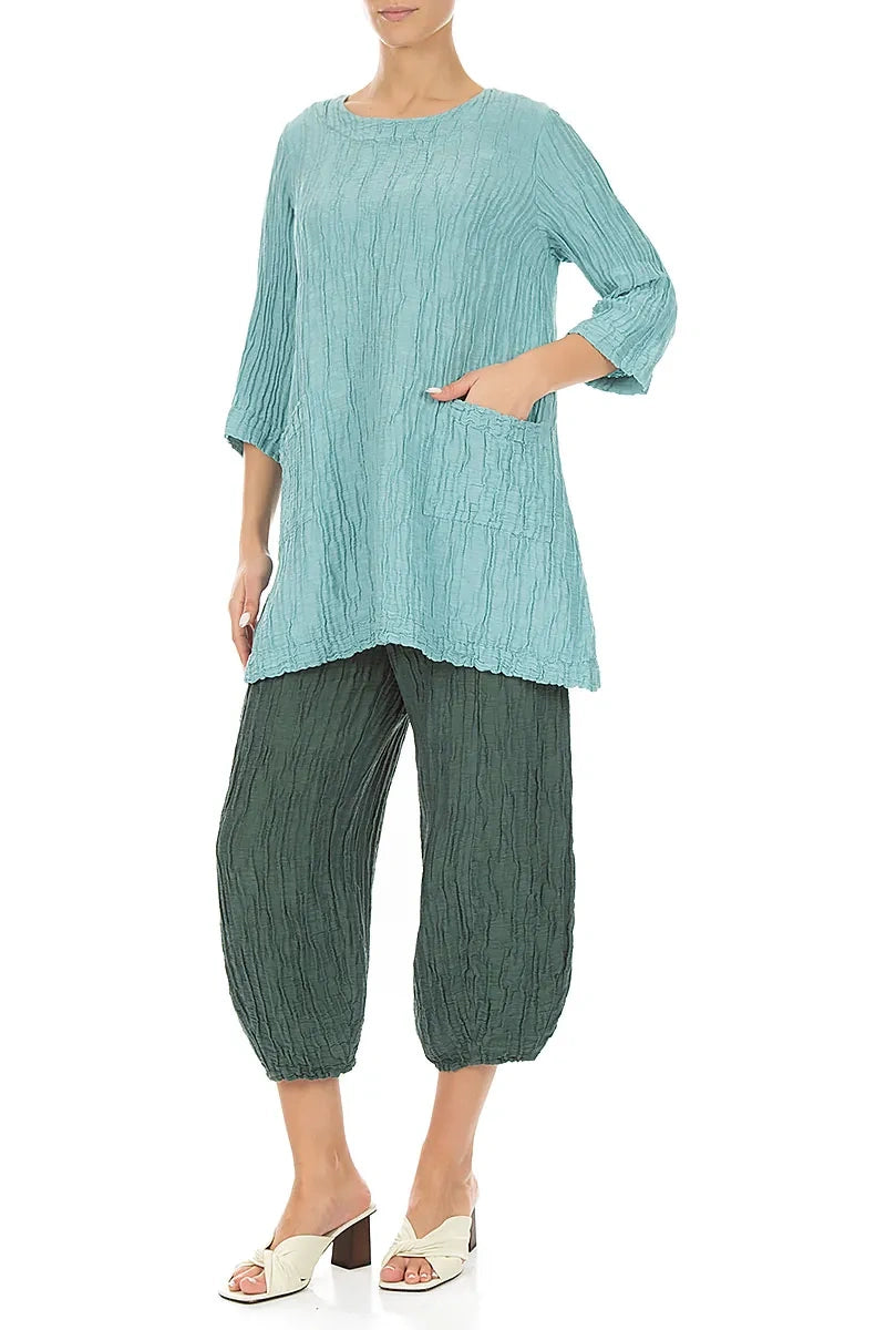 Two Pockets Crinkled Mint Silk Linen Tunic 4