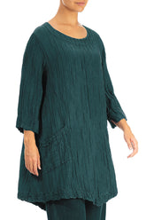 Two Pockets Crinkled Peacock Silk Linen Tunic 3