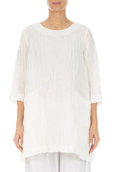 Two Pockets Crinkled White Silk Linen Tunic 1