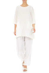 Two Pockets Crinkled White Silk Linen Tunic 4