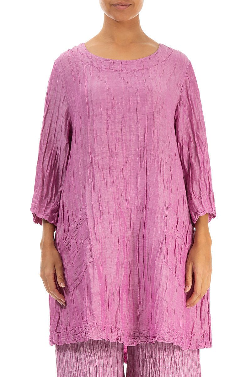 Two Pockets Crinkled Wild Berry Silk Tunic