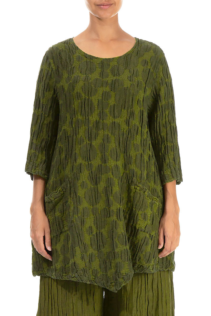 Two Pockets Dark Golden Lime Circle Silk Linen Tunic 1