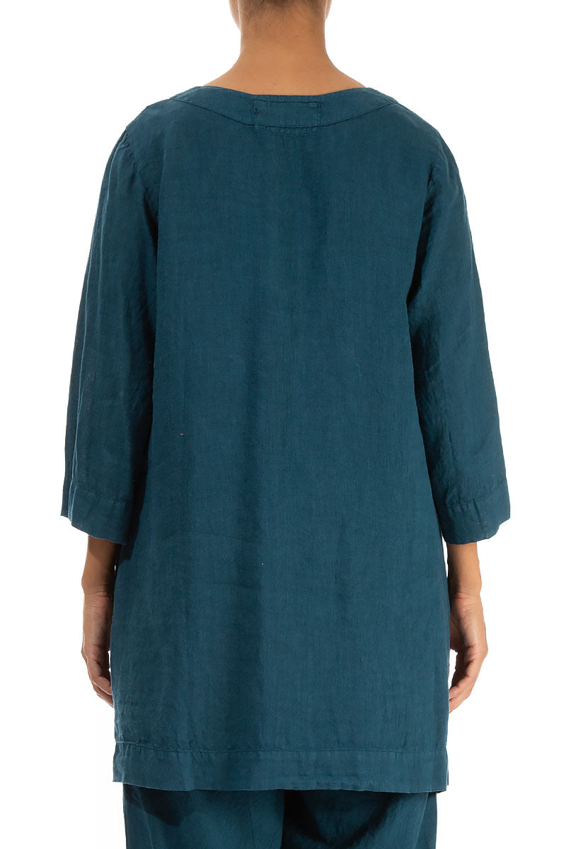 Two Pockets Dark Teal Linen Tunic