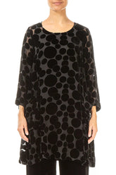 Two Pockets Devoré Bubbles Black Silk Velvet Tunic 1