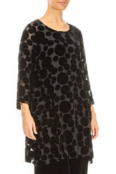 Two Pockets Devoré Bubbles Black Silk Velvet Tunic 3
