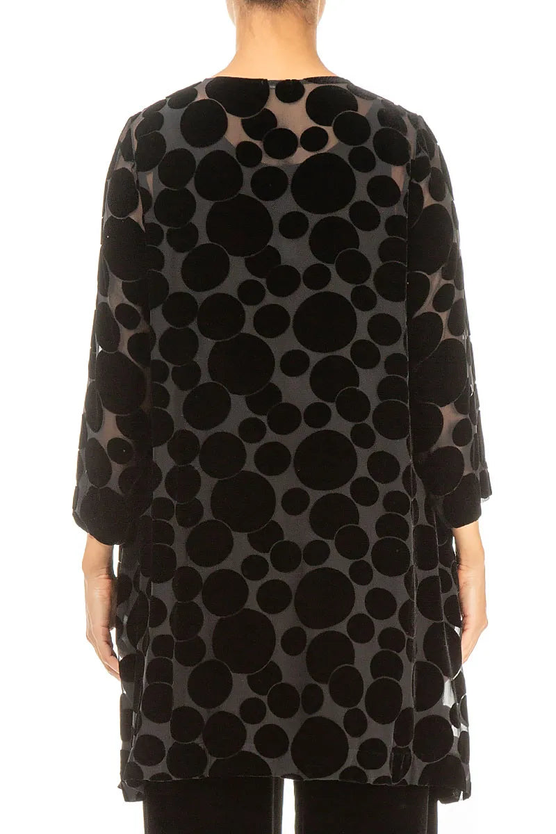 Two Pockets Devoré Bubbles Black Silk Velvet Tunic 2