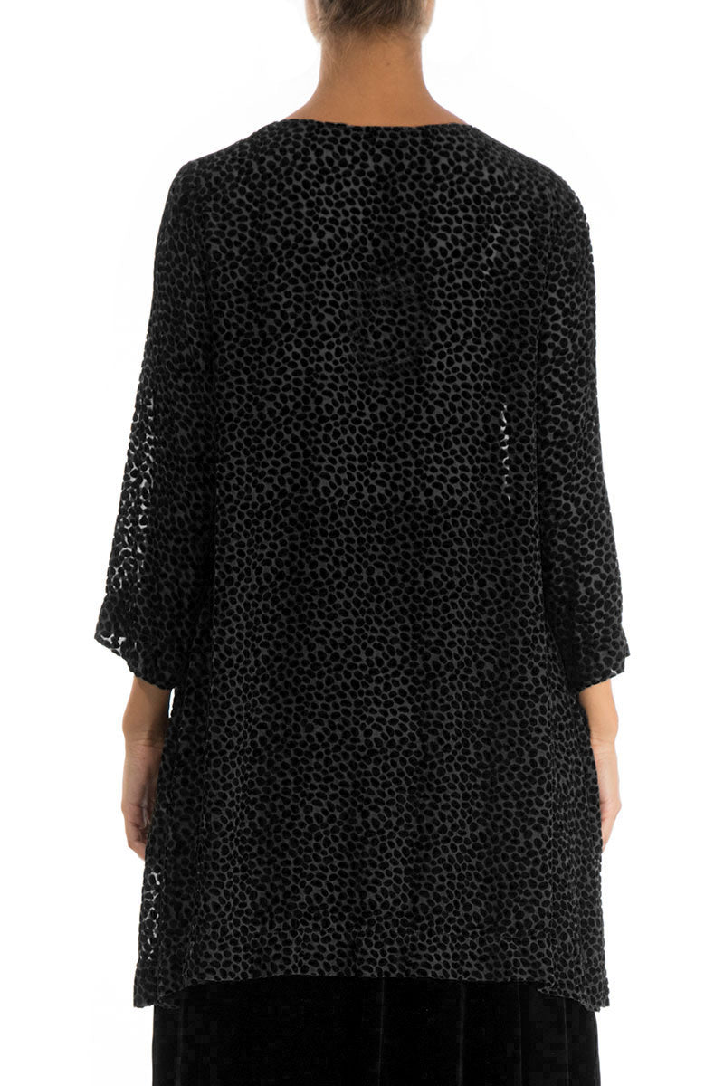 Two Pockets Devoré Dot Black Silk Velvet Tunic