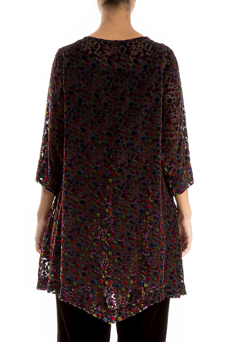 Two Pockets Festive Devoré Dot Silk Velvet Tunic