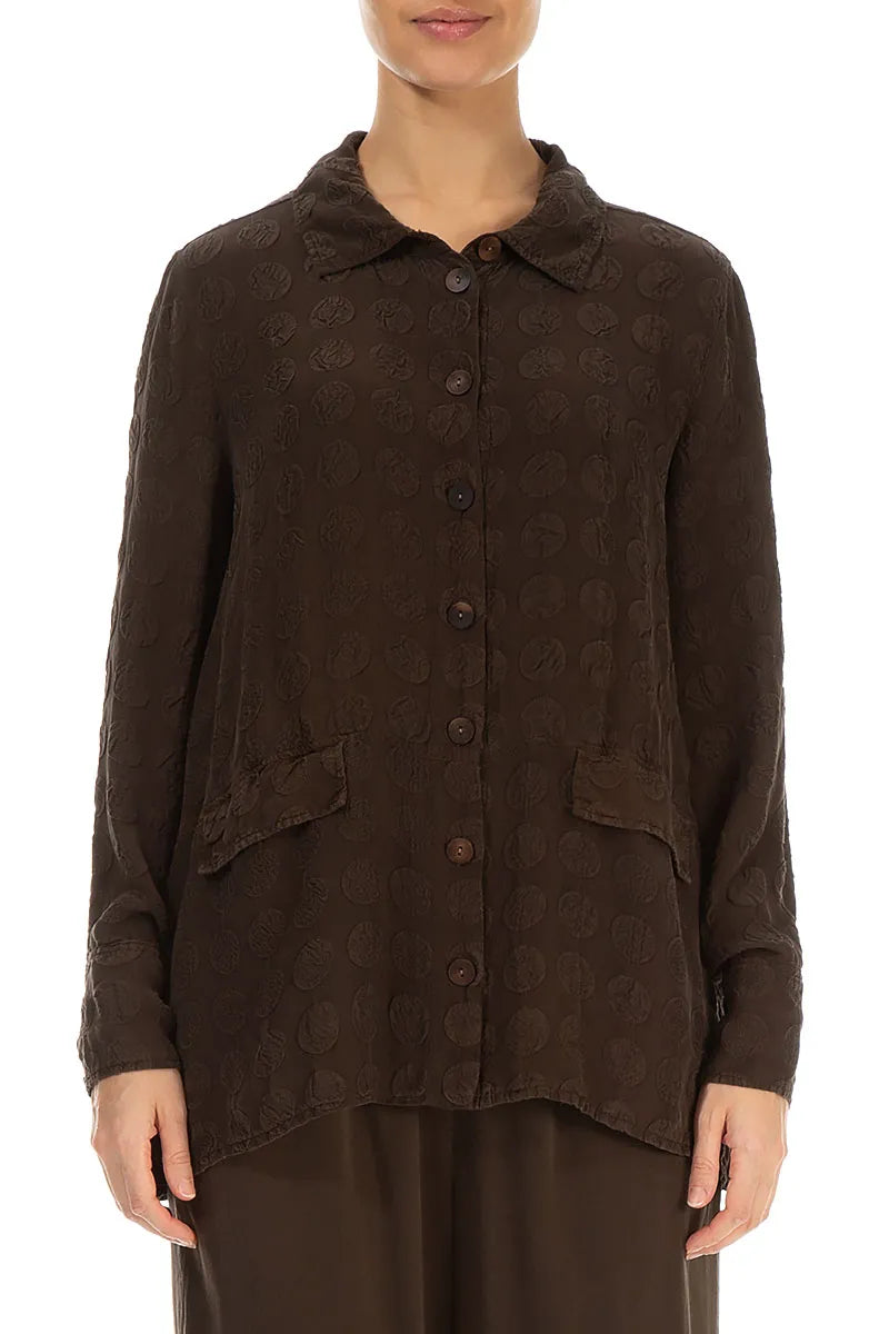 Two Pockets Forest Brown Bubble Silk Shirt 1