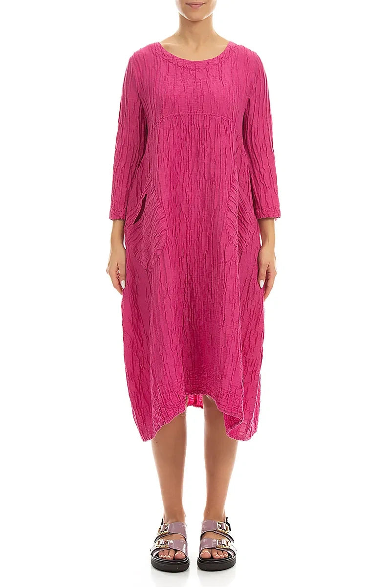 Two Pockets Fuchsia Crinkled Silk Linen Dress 1