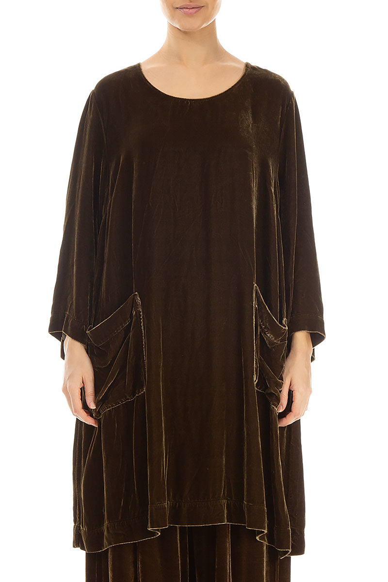Two Pockets Golden Sage Silk Velvet Tunic 1