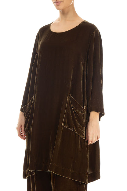 Two Pockets Golden Sage Silk Velvet Tunic 3