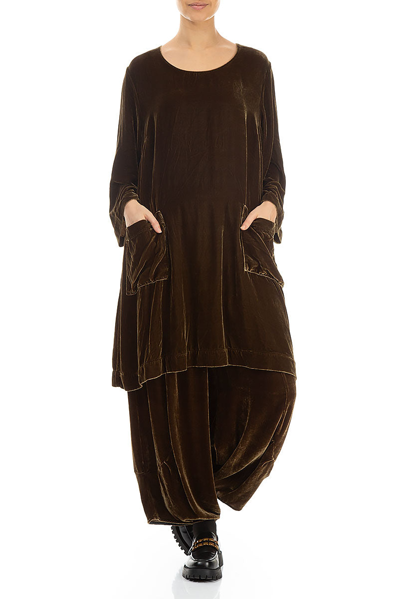 Two Pockets Golden Sage Silk Velvet Tunic 4