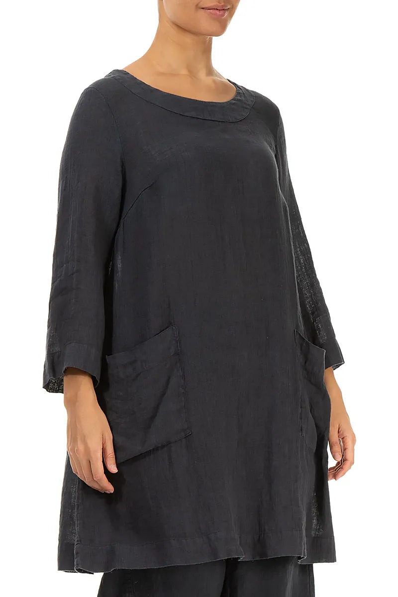 Two Pockets Graphite Gauze Linen Tunic 3