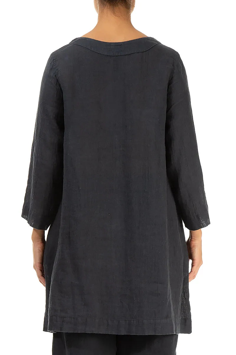 Two Pockets Graphite Gauze Linen Tunic 2