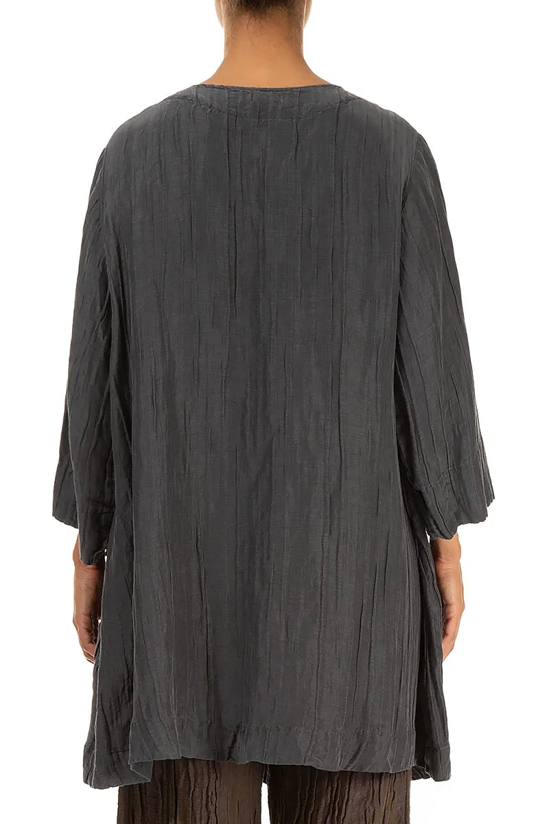 Two Pockets Grey Crinkled Silk Tunic 2