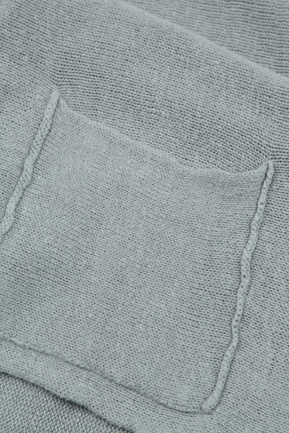 Grauer Leinen-Cardigan mit zwei Taschen