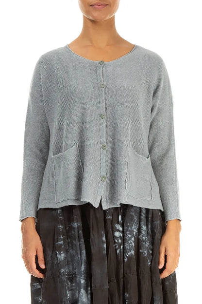 Grauer Leinen-Cardigan mit zwei Taschen