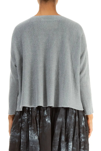 Grauer Leinen-Cardigan mit zwei Taschen