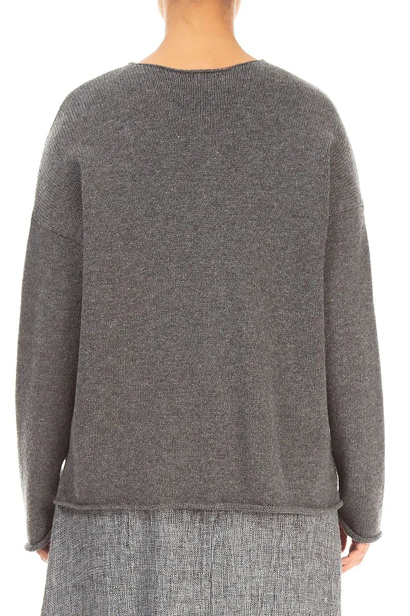Two Pockets Grey Merino Wool Cardigan 2