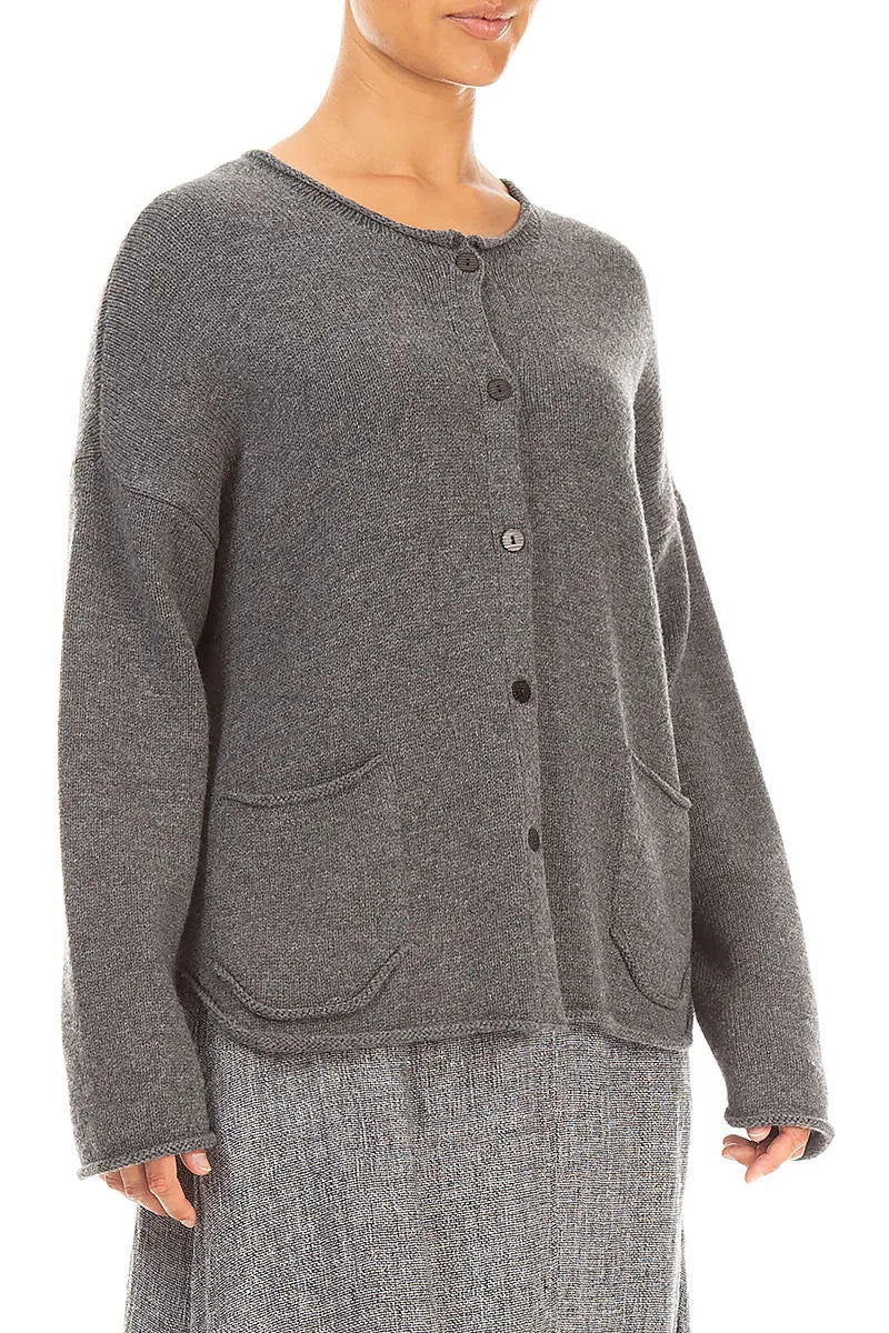 Two Pockets Grey Merino Wool Cardigan 3
