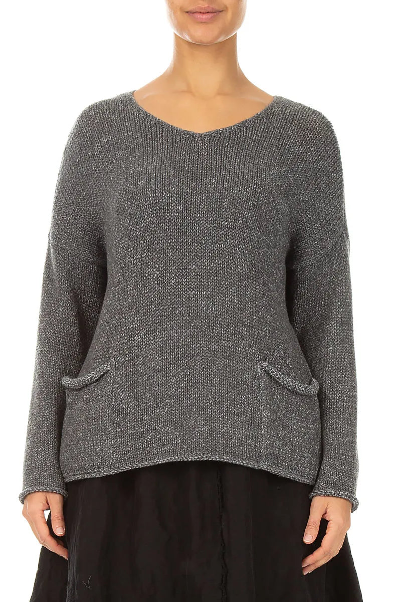 Two Pockets Grey Merino Wool Jumper 1