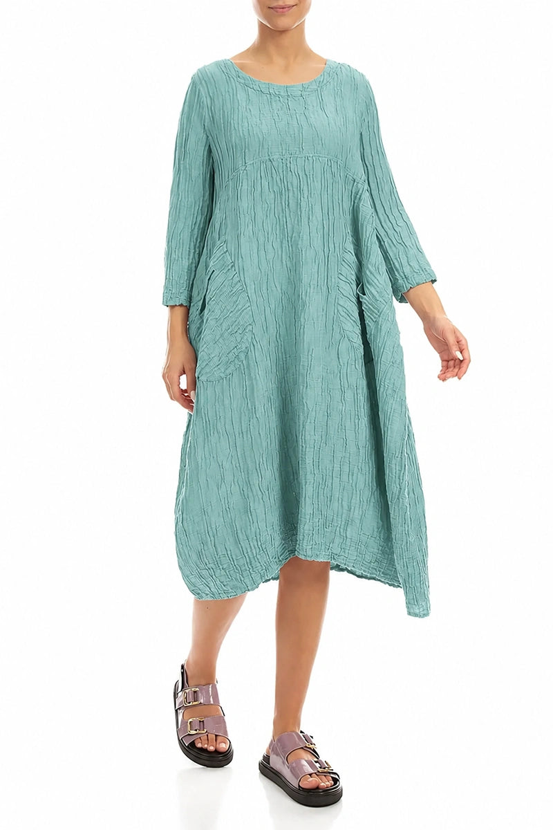 Zwei Taschen Mint Crinkle-Seidenleinenkleid