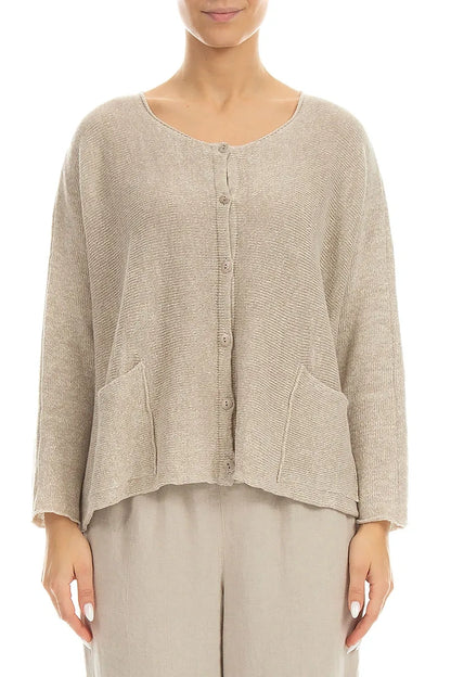 Two Pockets Natural Linen Cardigan 1
