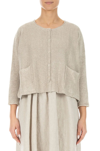 Two Pockets Natural Linen Cardigan 1