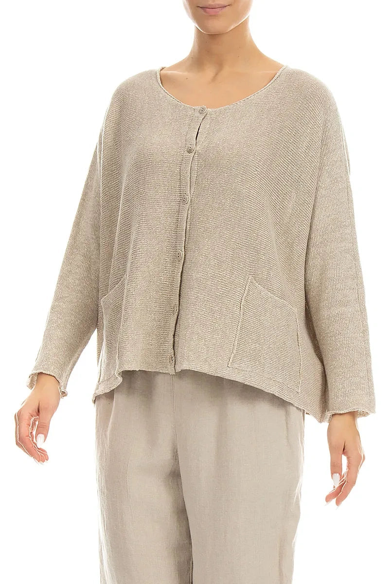 Two Pockets Natural Linen Cardigan 3