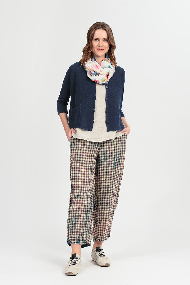 Two Pockets Navy Linen Cardigan