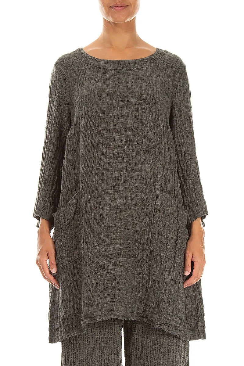 Two Pockets Olive Grey Mélange Linen Tunic 1