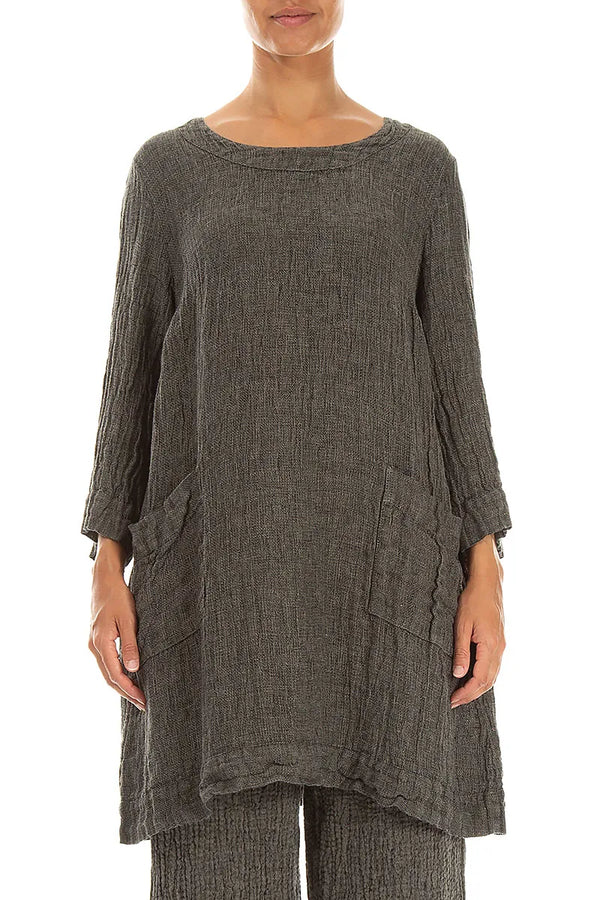Two Pockets Olive Grey Mélange Linen Tunic