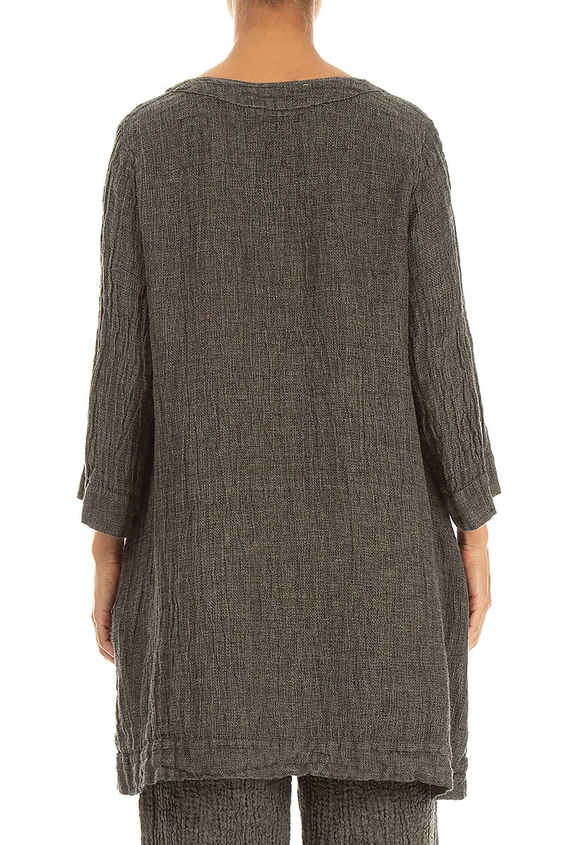 Two Pockets Olive Grey Mélange Linen Tunic 2