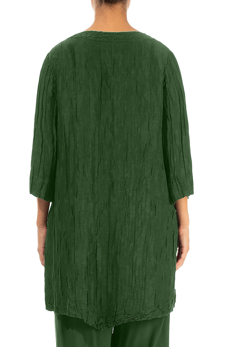 Two Pockets Pine Green Crinkled Silk Tunic