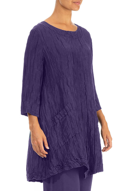 Two Pockets Purple Crinkled Silk Tunic